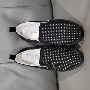 Girls Black With Diametes Slip On Shoes